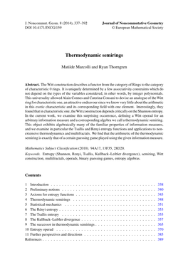 Thermodynamic Semirings