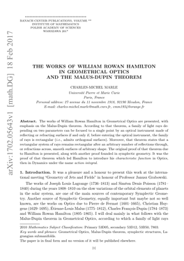 The Works of William Rowan Hamilton in Geometrical Optics and the Malus-Dupin Theorem