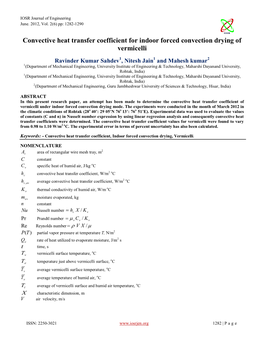 Convective Heat Transfer Coefficient for Indoor Forced Convection Drying of Vermicelli