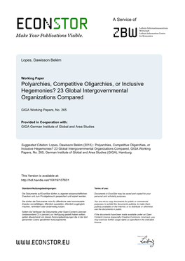 Polyarchies, Competitive Oligarchies, Or Inclusive Hegemonies? 23 Global Intergovernmental Organizations Compared