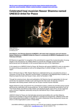 Celebrated Iraqi Musician Naseer Shamma Named UNESCO Artist for Peace