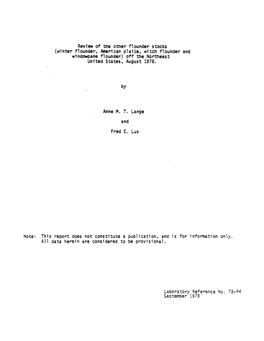 Review of the Other Flounder Stocks (Winter Flounder, American Plaice, Witch Flounder and Windowpane Flounder) Off the Northeast United States, August 1978