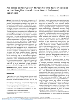 An Acute Conservation Threat to Two Tarsier Species in the Sangihe Island Chain, North Sulawesi, Indonesia M Yron S Hekelle and a Gus S Alim