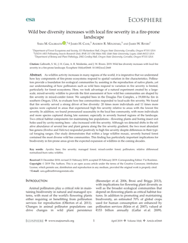 Wild Bee Diversity Increases with Local Fire Severity in a Fire‐Prone Landscape