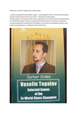 Reflections on Veselin Topalov by Dr Lyndon Bouah