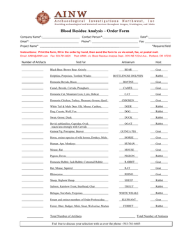 Blood Residue Analysis – Order Form