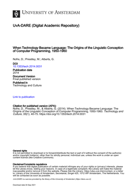 When Technology Became Language: the Origins of the Linguistic Conception of Computer Programming, 1950-1960