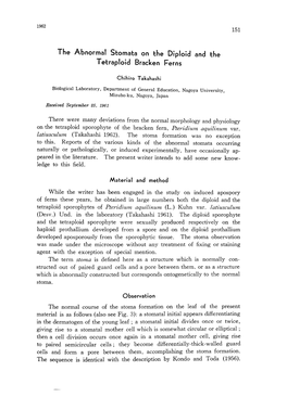 The Abnormal Stomata on the Diploid and the Tetraploid Bracken Ferns