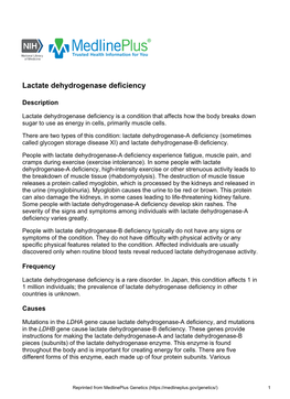 Lactate Dehydrogenase Deficiency