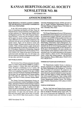 Kansas Herpetological Society Newsletter No. 86 November 1991