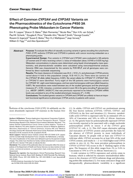 Effect of Common CYP3A4 and CYP3A5 Variants on the Pharmacokinetics of the Cytochrome P450 3A Phenotyping Probe Midazolam in Cancer Patients Erin R