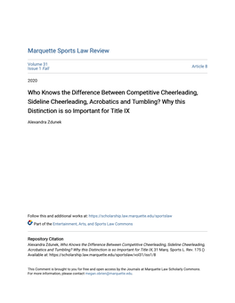 Who Knows the Difference Between Competitive Cheerleading, Sideline Cheerleading, Acrobatics and Tumbling? Why This Distinction Is So Important for Title IX
