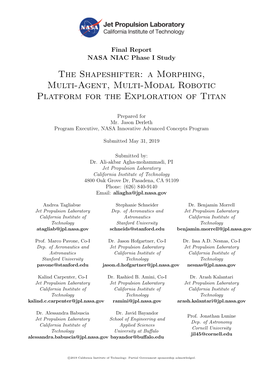 The Shapeshifter: a Morphing, Multi-Agent, Multi-Modal Robotic Platform for the Exploration of Titan