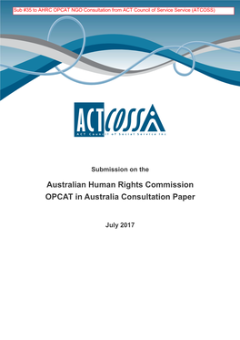 Australian Human Rights Commission OPCAT in Australia Consultation Paper