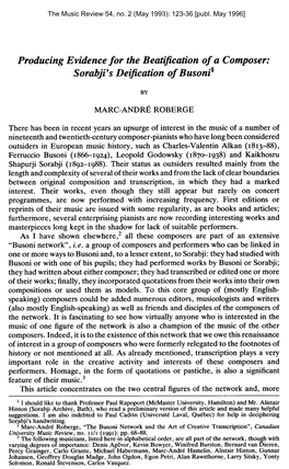 Producing Evidence for the Beatification of a Composer: Sorabji’S Deijication of Busoni’