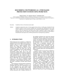 Describing Cryptobiosis As a Time Based Protection System Using Petri Nets