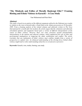 Framing Rioting and Ethnic Violence in Karachi – a Case Study