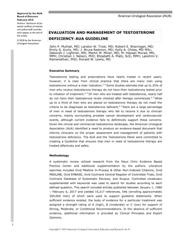 Evaluation and Management of Testosterone Deficiency