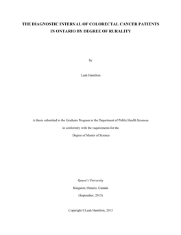 The Diagnostic Interval of Colorectal Cancer Patients in Ontario by Degree of Rurality