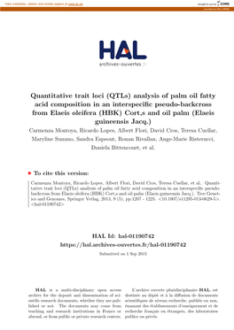 Quantitative Trait Loci (Qtls) Analysis of Palm Oil Fatty Acid Composition In