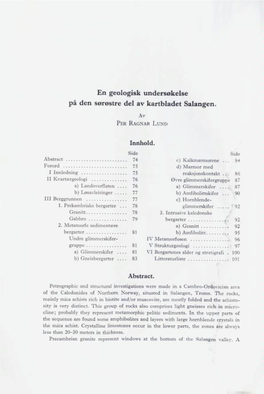 En Geologisk Undersøkelse På Den Sørøstre Del Av Kartbladet Salangen. Av Per Ragnar Lund