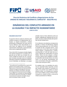 Dinámicas Del Conflicto Armado En La Guajira Y Su Impacto Humanitario Junio De 2013