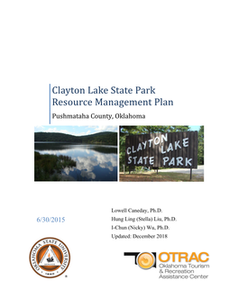 Clayton Lake State Park Resource Management Plan Pushmataha County, Oklahoma