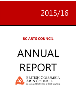 BC Arts Council Annual Report 2015