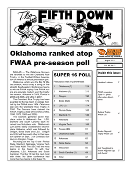 Oklahoma Ranked Atop FWAA Pre-Season Poll