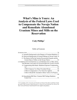 An Analysis of the Federal Laws Used to Compensate the Navajo Nation and Remediate Abandoned Uranium Mines and Mills on the Reservation