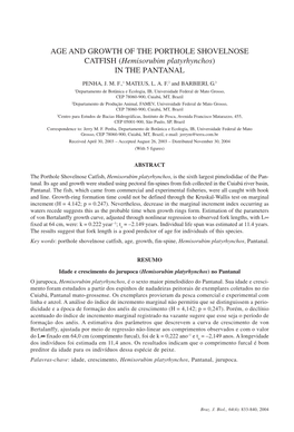 AGE and GROWTH of the PORTHOLE SHOVELNOSE CATFISH (Hemisorubim Platyrhynchos) in the PANTANAL