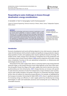 Responding to Water Challenges in Greece Through Desalination: Energy Considerations