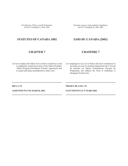 Statutes of Canada 2002 Lois Du Canada (2002) Chapter 7