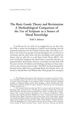 The Basic Goods Theory and Revisionism a Methodological Comparison of the Use of Scripture As a Source of Moral Knowledge Todd A