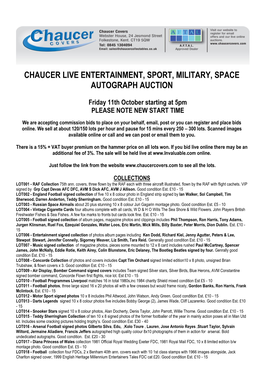 Chaucer Live Entertainment, Sport, Military, Space Autograph Auction