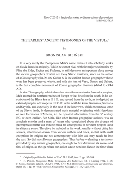 The Earliest Ancient Testimonies of the Vistula*