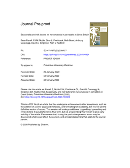 Seasonality and Risk Factors for Myxomatosis in Pet Rabbits in Great Britain