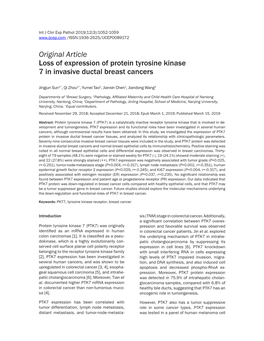 Original Article Loss of Expression of Protein Tyrosine Kinase 7 in Invasive Ductal Breast Cancers