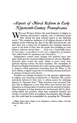 Aspects of Moral Reform in Early Nineteenth-Century Pennsylvania