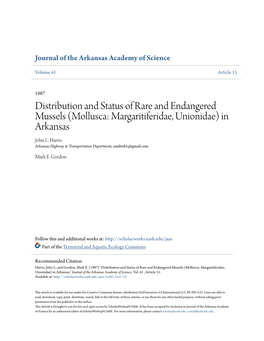 Distribution and Status of Rare and Endangered Mussels (Mollusca: Margaritiferidae, Unionidae) in Arkansas John L