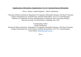 Supplementary Text S1- Specimen/Species Information Alice L. Denyer1, Sophie Regnault1,2, John R