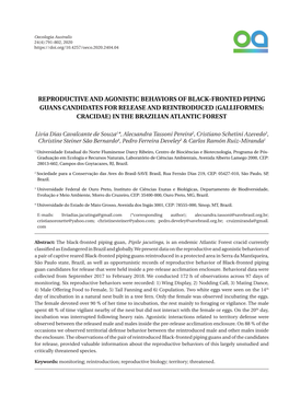 Reproductive and Agonistic Behaviors of Black-Fronted Piping Guans Candidates for Release and Reintroduced (Galliformes: Cracidae) in the Brazilian Atlantic Forest