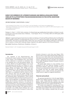 Early Occurrence of a Pennsylvanian-Age Medullosalean Frond Similar to Alethopteris Pseudograndinioides in the Intra-Montane Basin of Bohemia