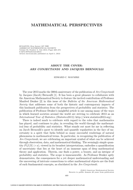 Ars Conjectandi and Jacques Bernoulli