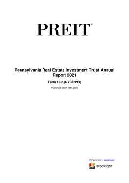 Pennsylvania Real Estate Investment Trust Annual Report 2021