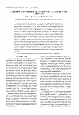 Amphibian Colonization of New Ponds in an Agricultural Landscape