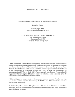 Nber Working Paper Series the Indeterminacy School