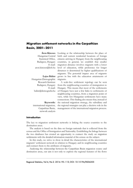 Migration Settlement Networks in the Carpathian Basin, 2001–2011
