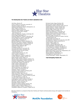 The Following Blue Star Theatres Are Listed in Alphabetical Order. 2Nd