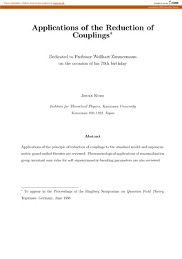 Applications of the Reduction of Couplings∗